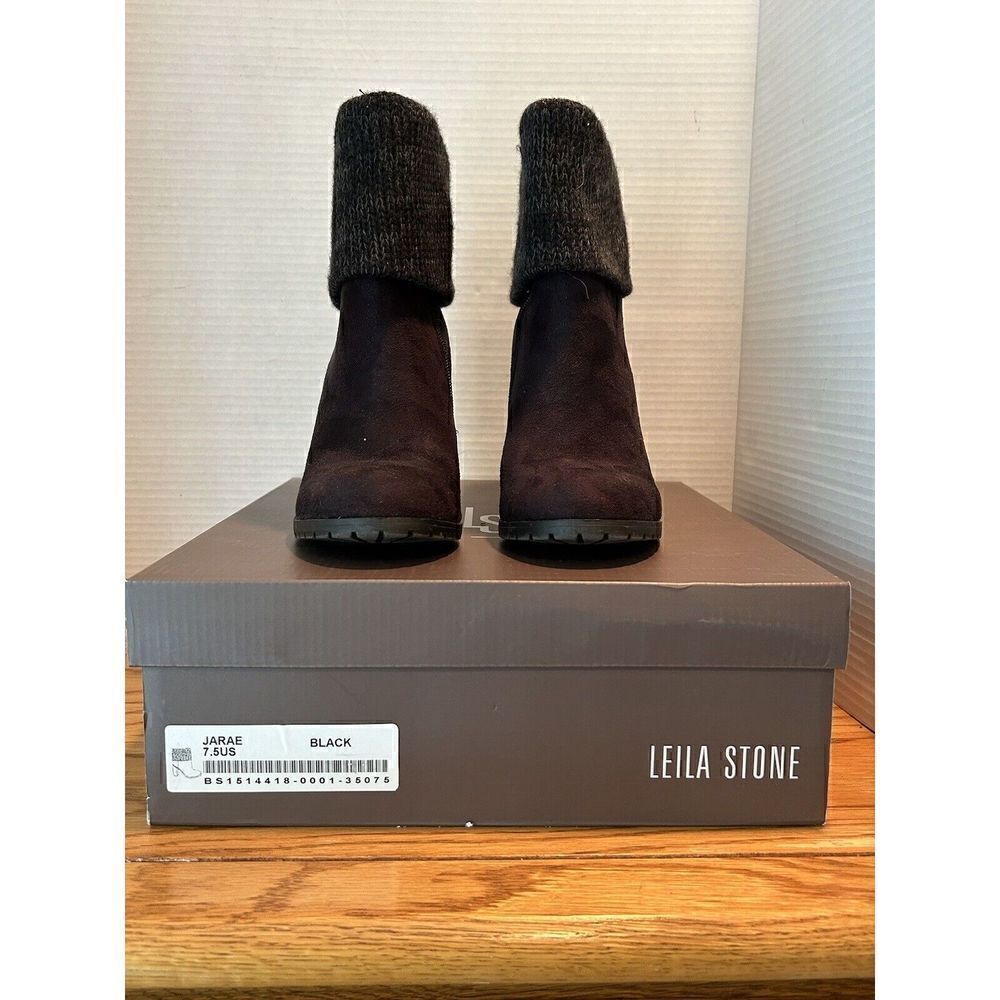 Leila Stone Jarae Block Heel Ankle Booties Jarae Black 7.5